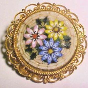 Vintage Micro Mosaic Pin/Brooch Made In Italy
